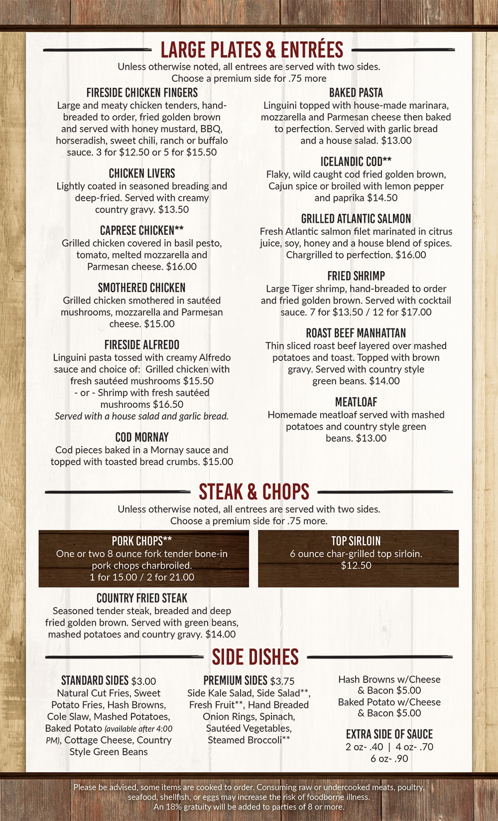 Our Menu - Fireside Bar & Grill